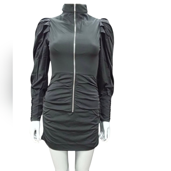 Elegant Black Zip Up Front Long Sleeve  Lined Mini Dress Sz:0&2 XS/& S - Picture 3 of 15